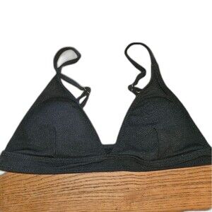 Black Triangle Bikini Top Junior‎ Size Large L Swimwear Halter Minimalist NWOT